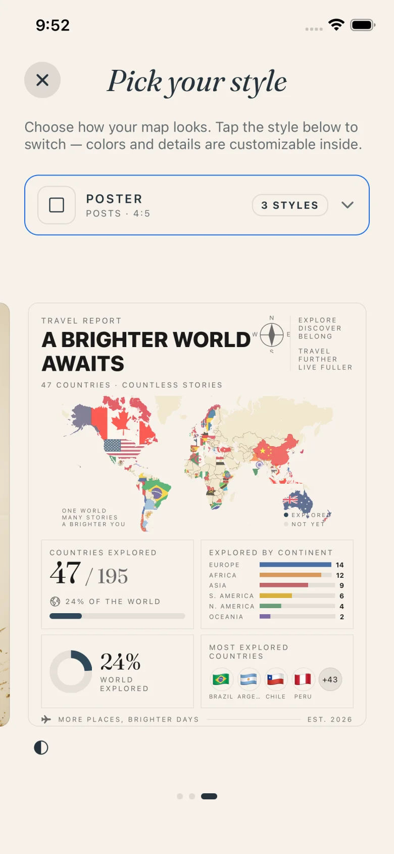 Share your world as a poster, postcard or passport page